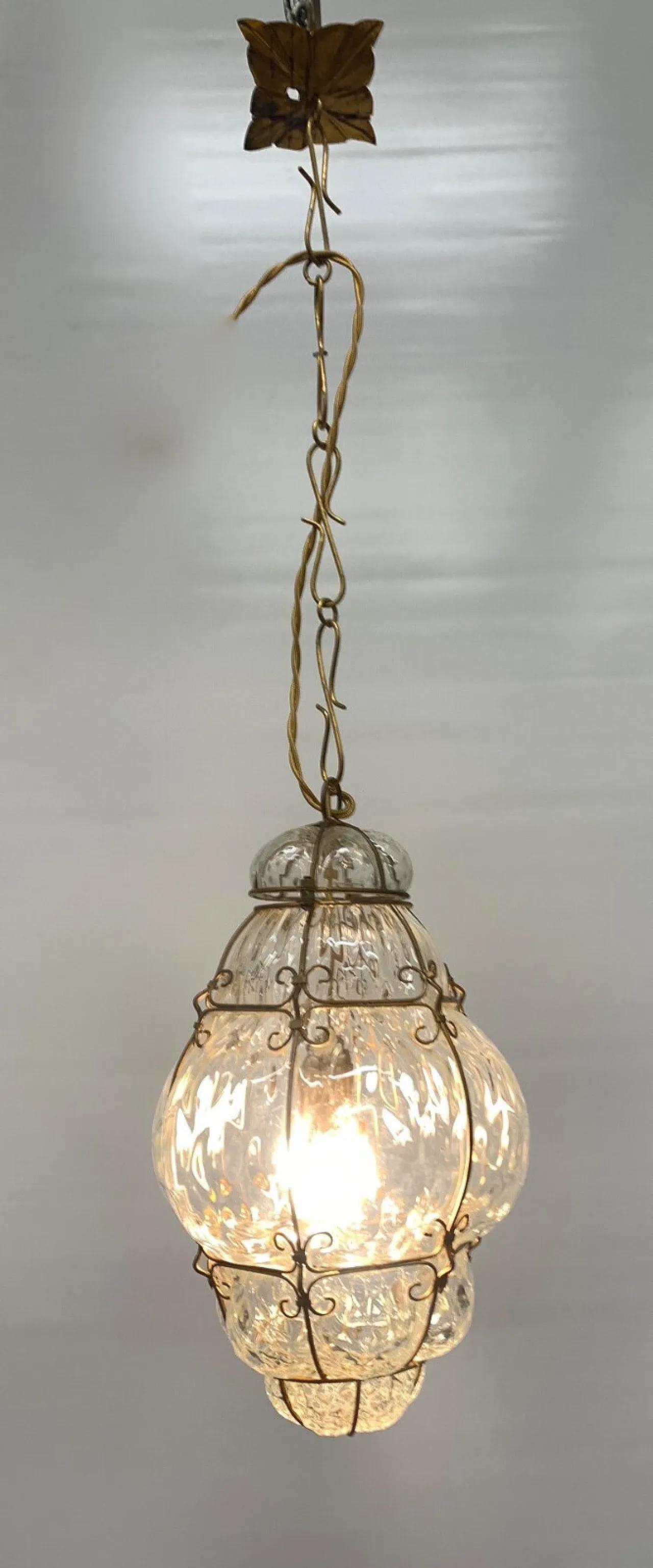 Lampadario lanterna in vetro di Murano attributo a A.V.E.M., anni '50 1