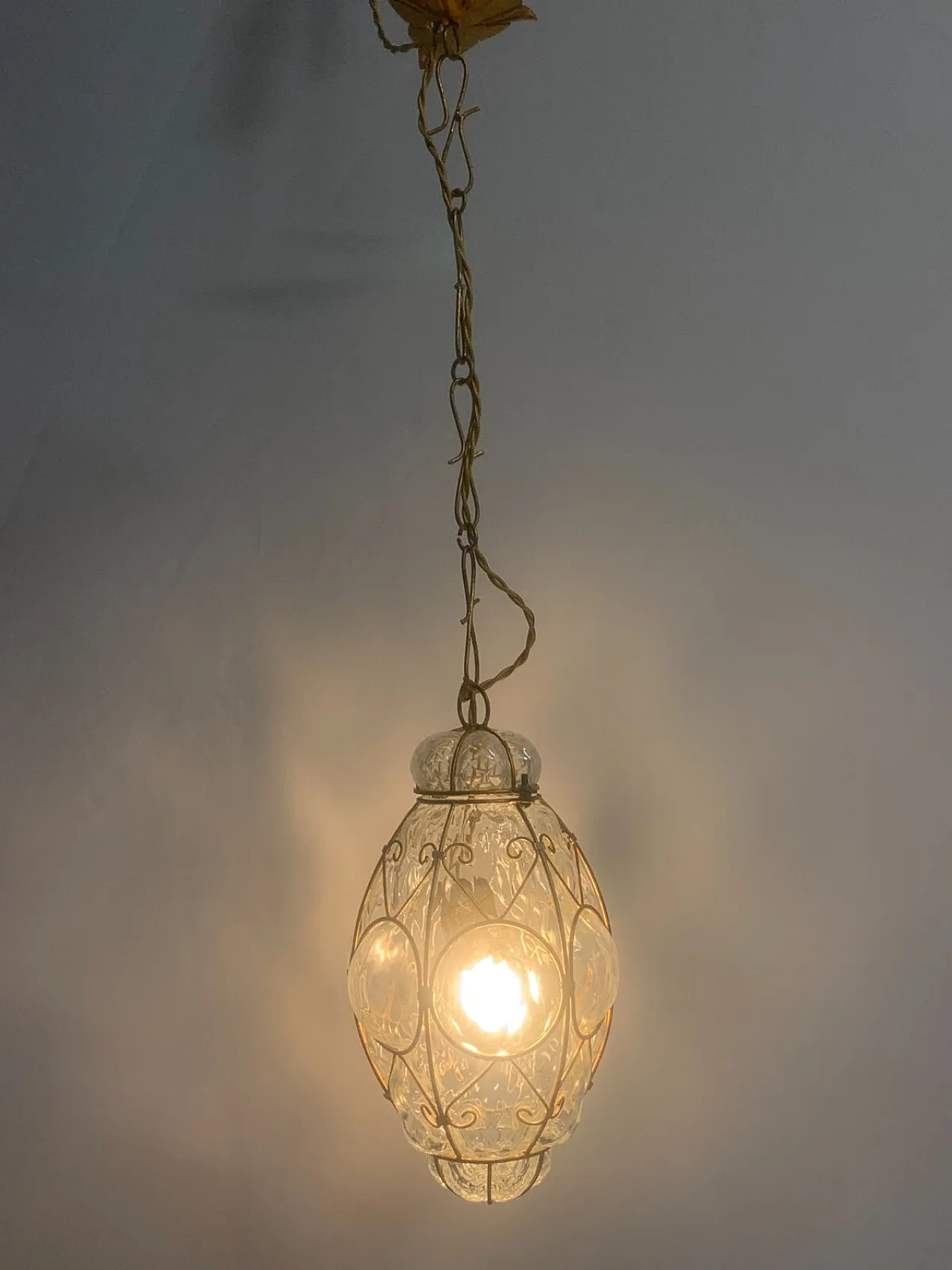 Lampadario lanterna in vetro di Murano attributo a A.V.E.M., anni '50 5