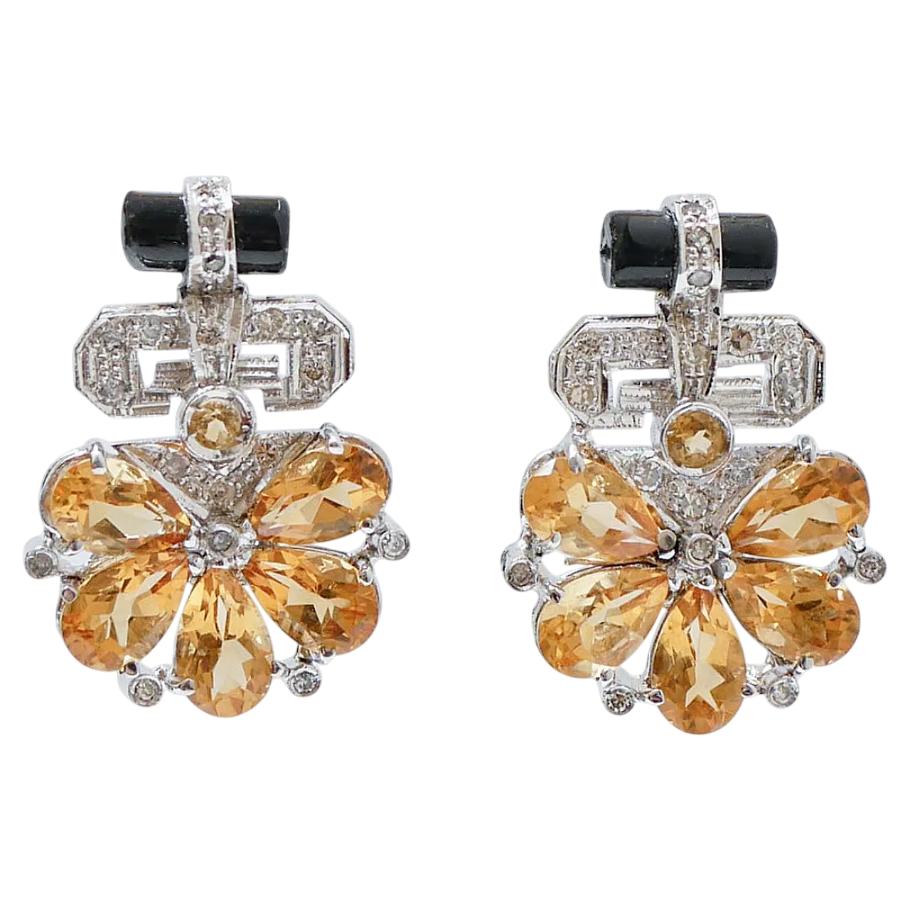 Earrings in topaz, onyx, diamonds, platinum and white gold, 1970s 6
