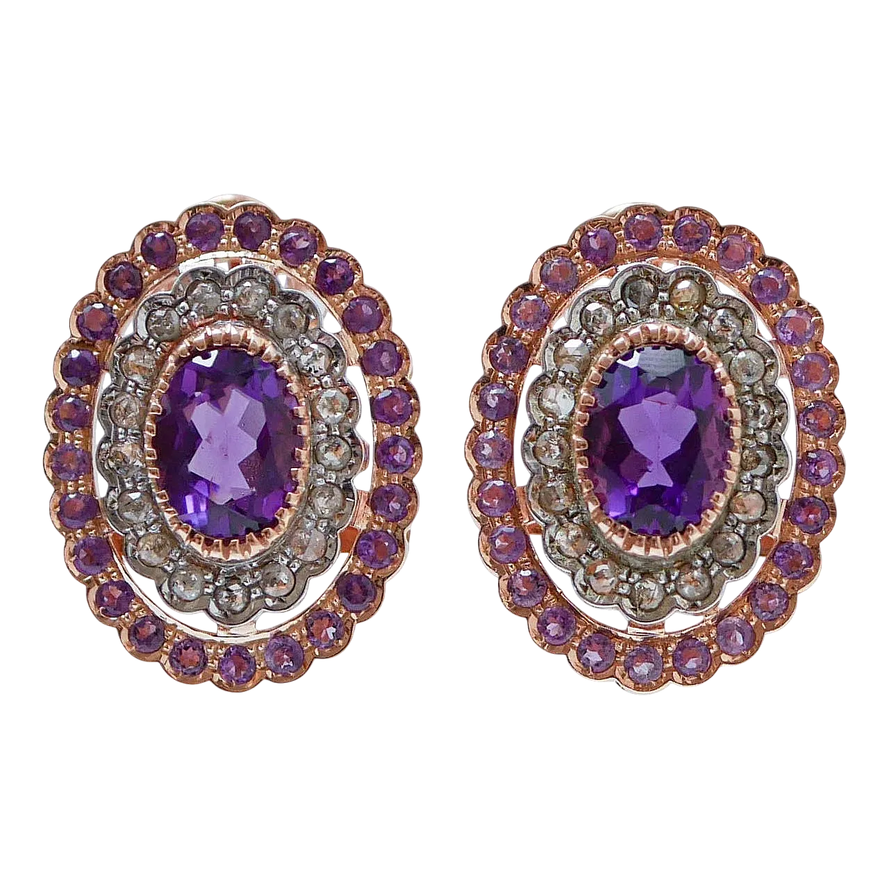Orecchini con ametiste, diamanti, oro rosa e argento, anni '50 6