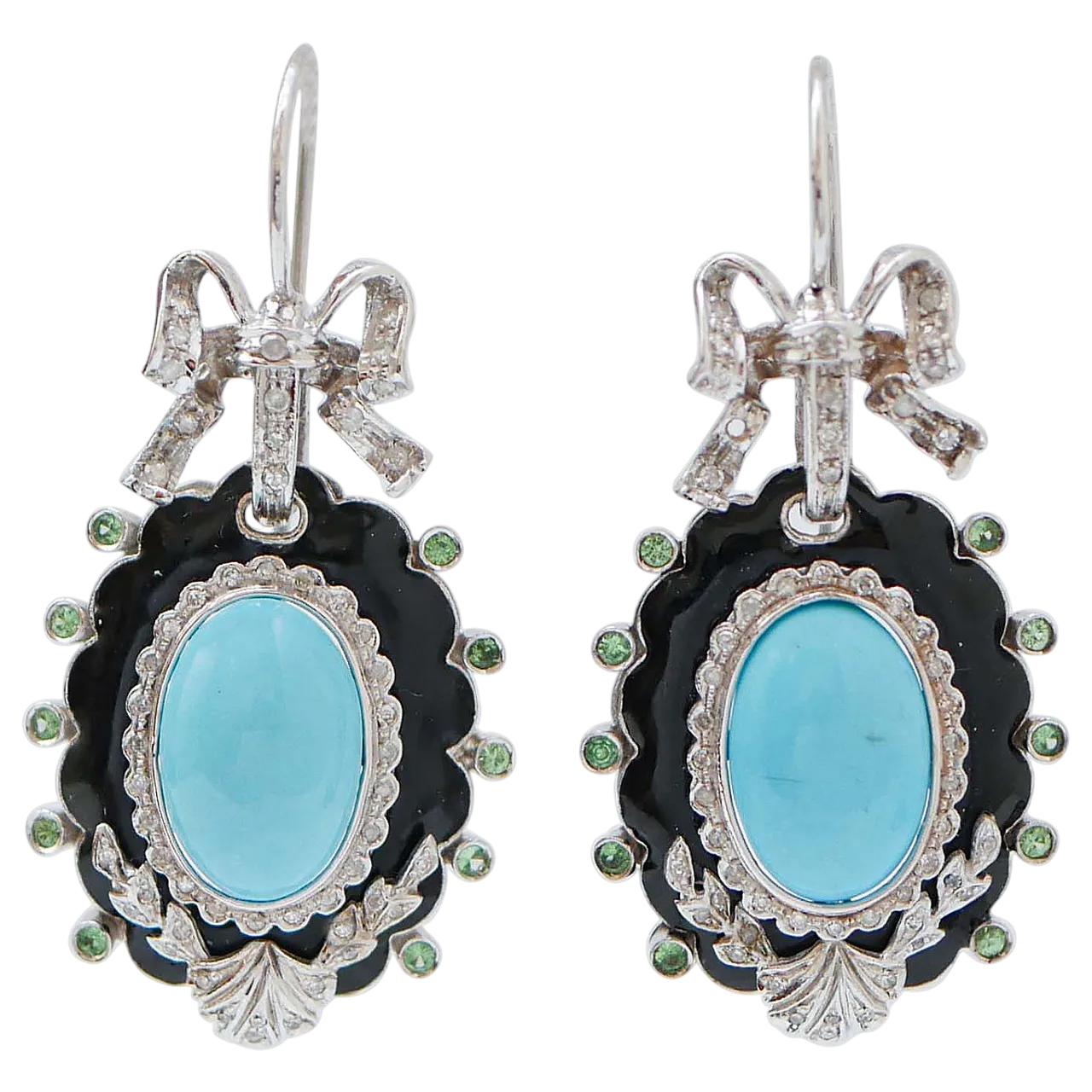 Orecchini in turchese, tsavoriti, diamanti, smalto, oro, anni '60 6