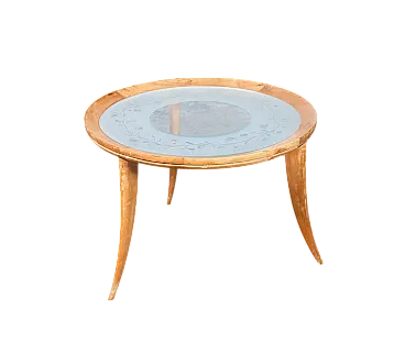 Tavolino da fumo in legno e vetro, anni '40