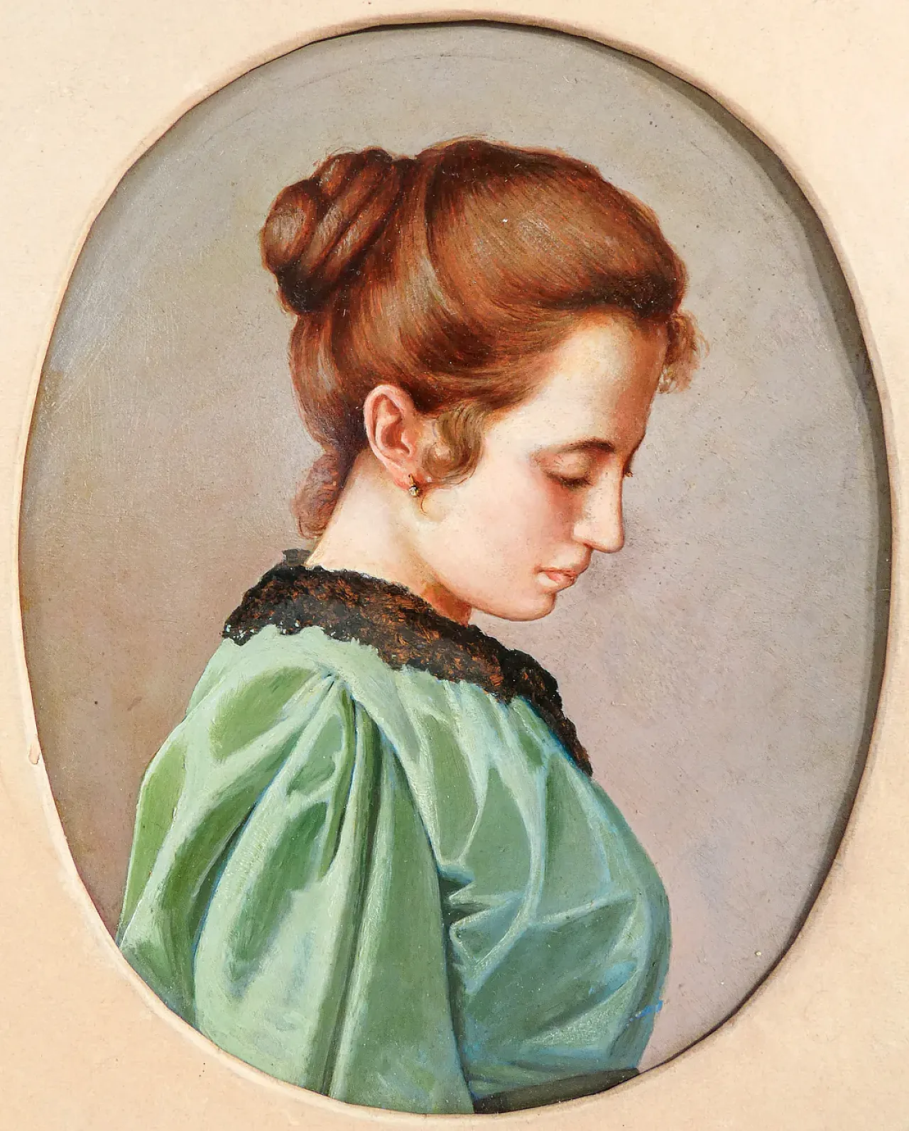 Ritratto di giovane donna, olio su cartoncino, tardo '800 2