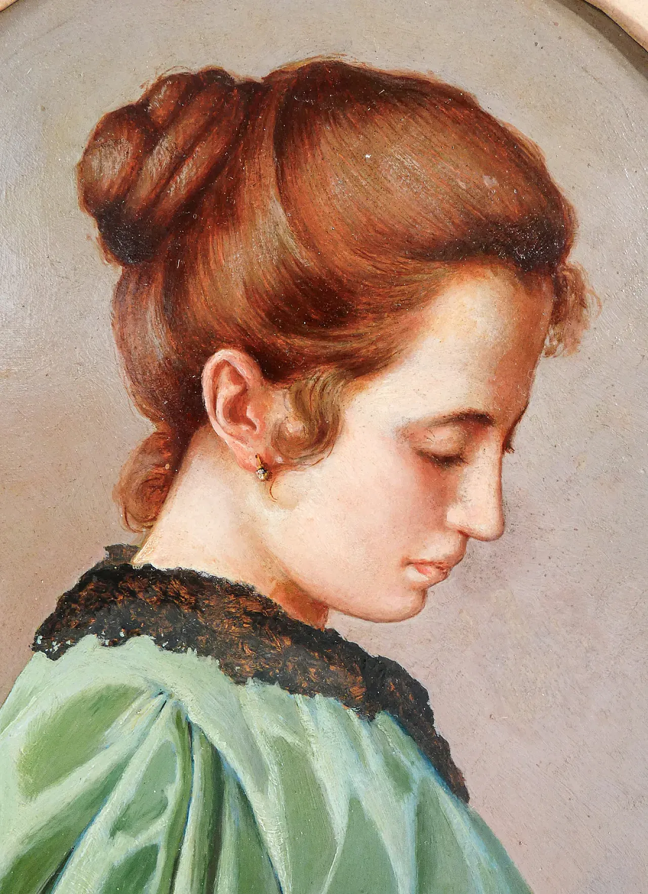 Ritratto di giovane donna, olio su cartoncino, tardo '800 3