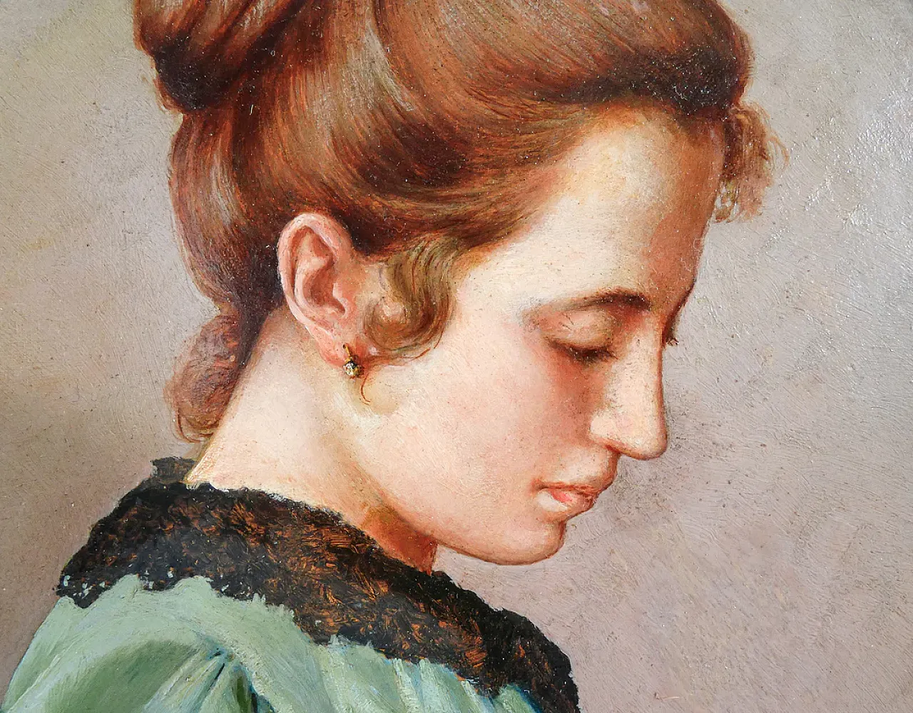 Ritratto di giovane donna, olio su cartoncino, tardo '800 4