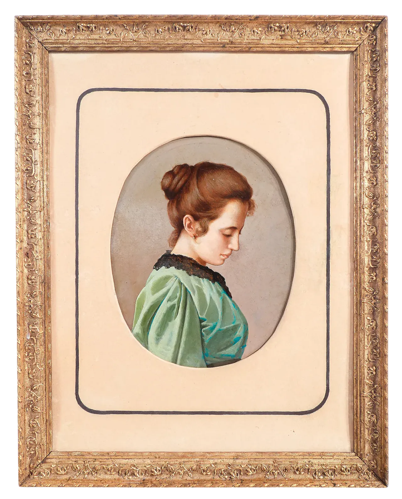 Ritratto di giovane donna, olio su cartoncino, tardo '800 7