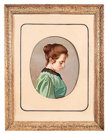 Ritratto di giovane donna, olio su cartoncino, tardo '800