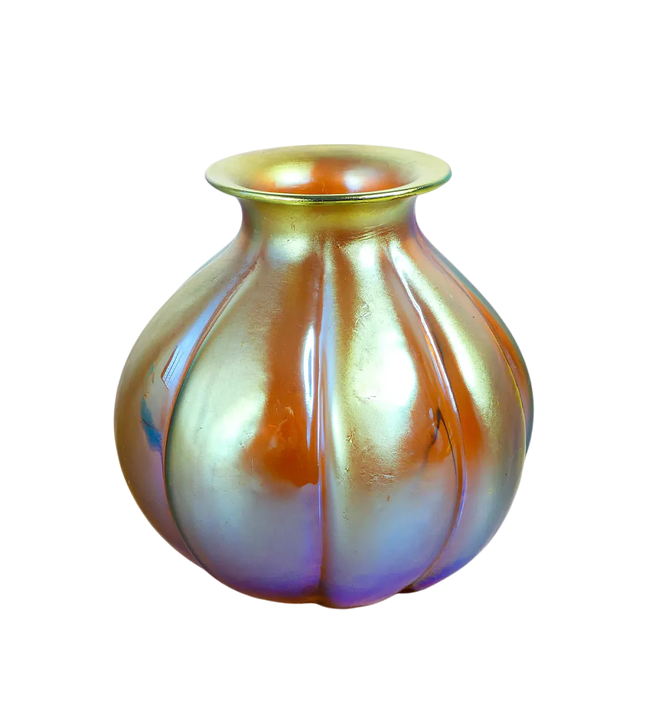 Vaso in vetro soffiato iridescente, primo '900 8