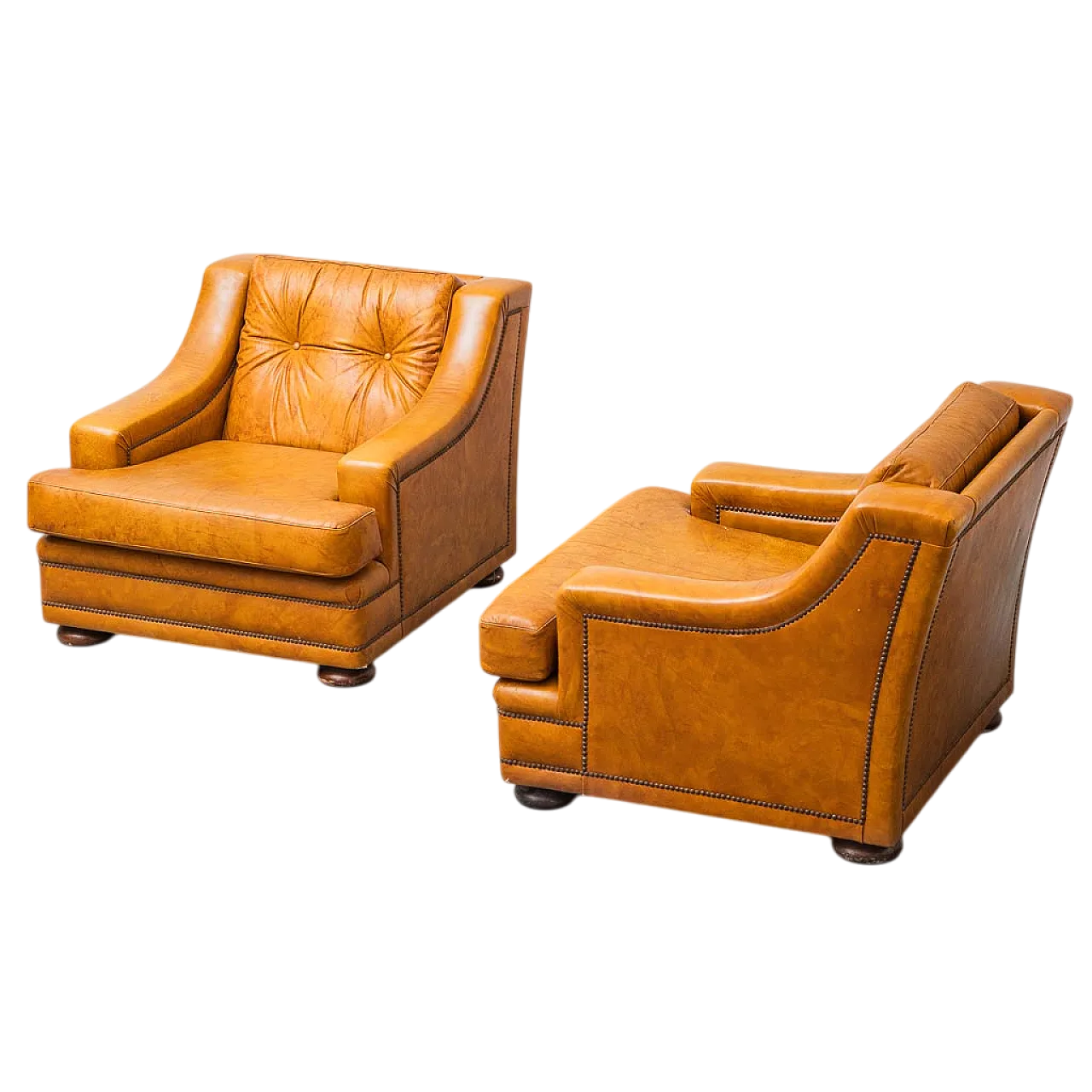 Pair of armchairs in brown eco-leather, 50s 14
