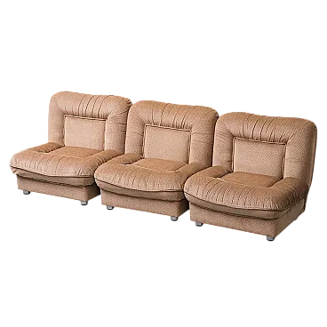 3 seater modular sofa in brown velvet, 70s
