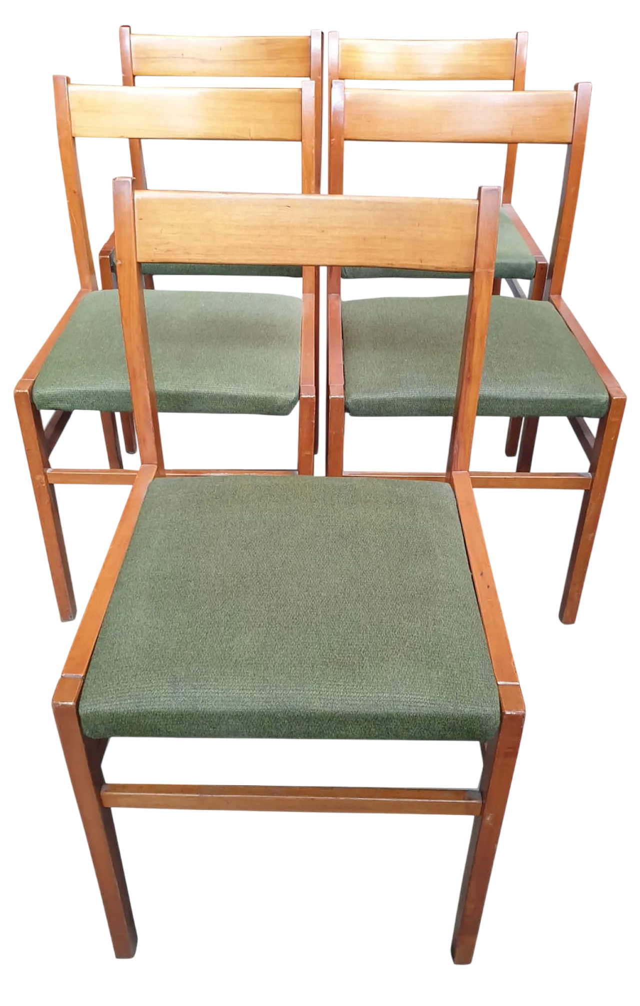 6 Sedie Mario Sabot in Faggio e Tessuto Verde, anni '50 10