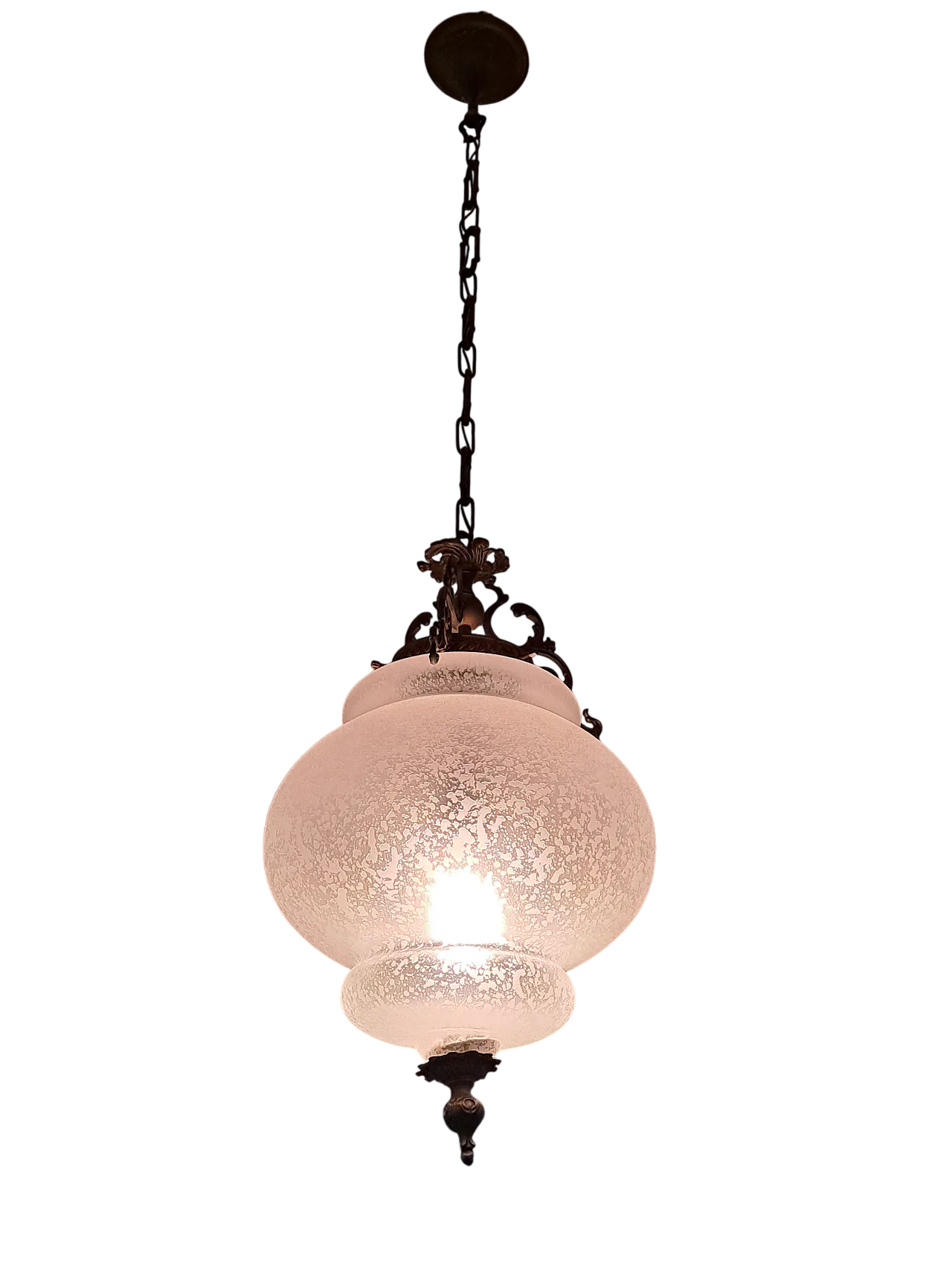 Glass and bronze chandelier, 70s 4