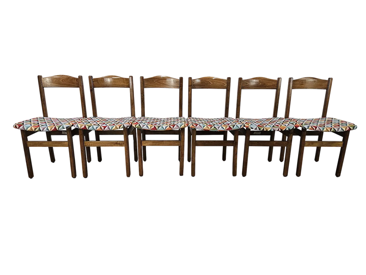 6 Dining room chairs in beech with geometric seat, 1950s 27