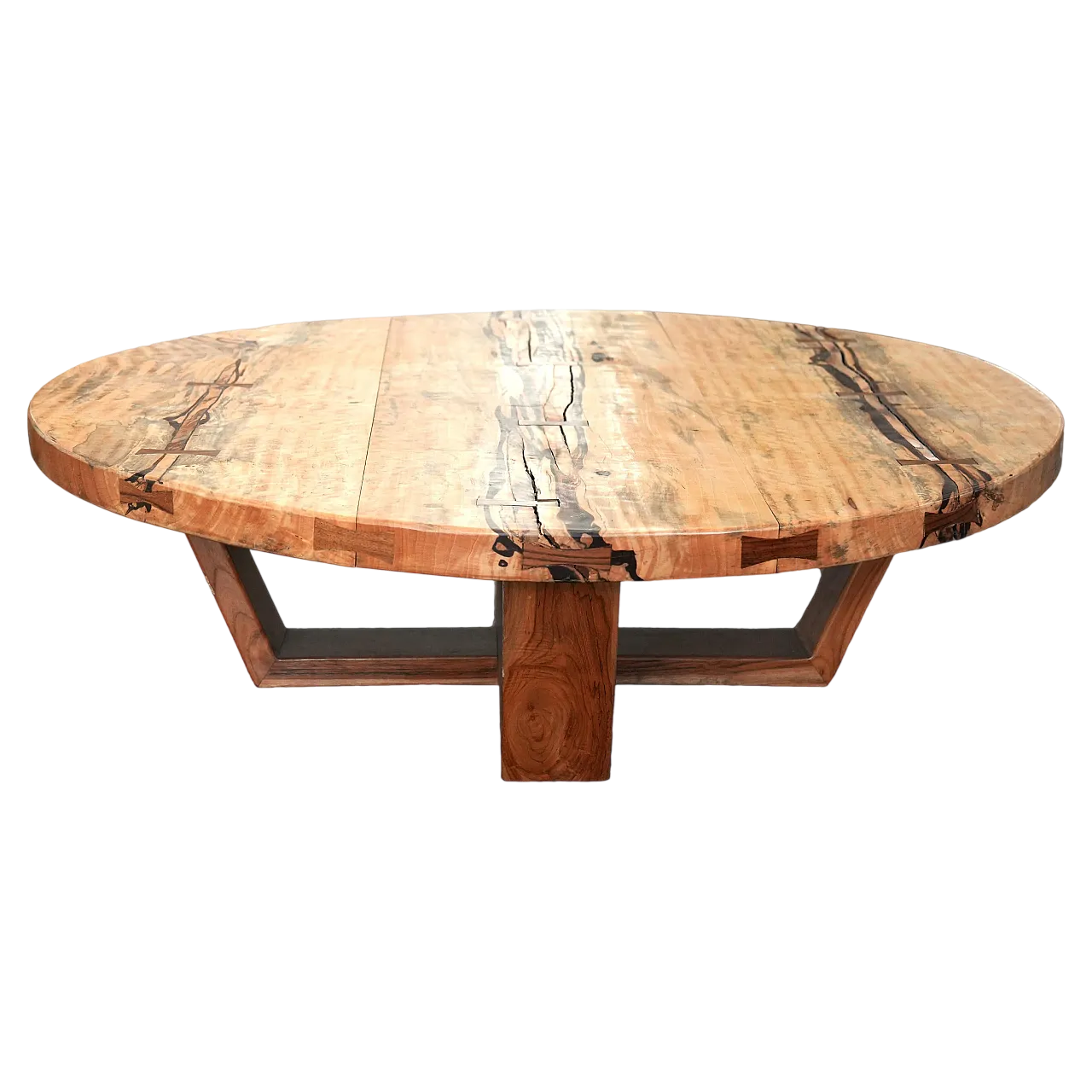 Monumental Artisan-Crafted Wood Round Coffee Table, 2000s 8