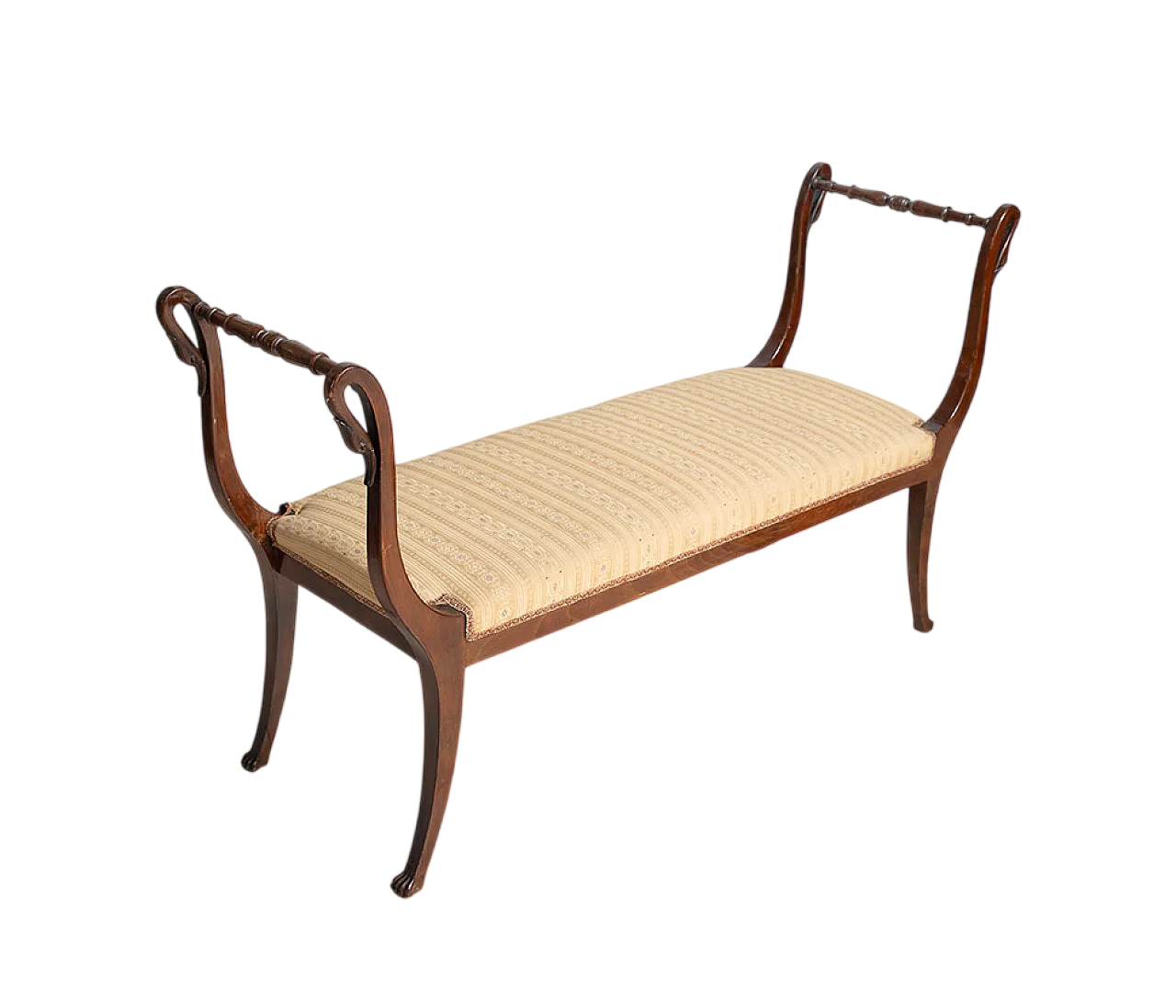 Antique Neapolitan Empire bench in solid mahogany, 19th century 4