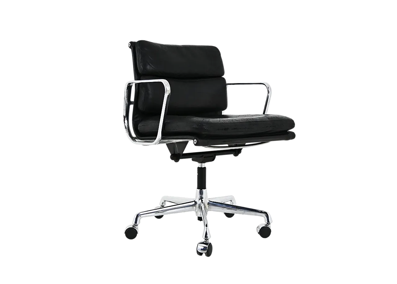 Black Leather Soft Pad Chair by Charles & Ray Eames for Vitra, 1970s 11