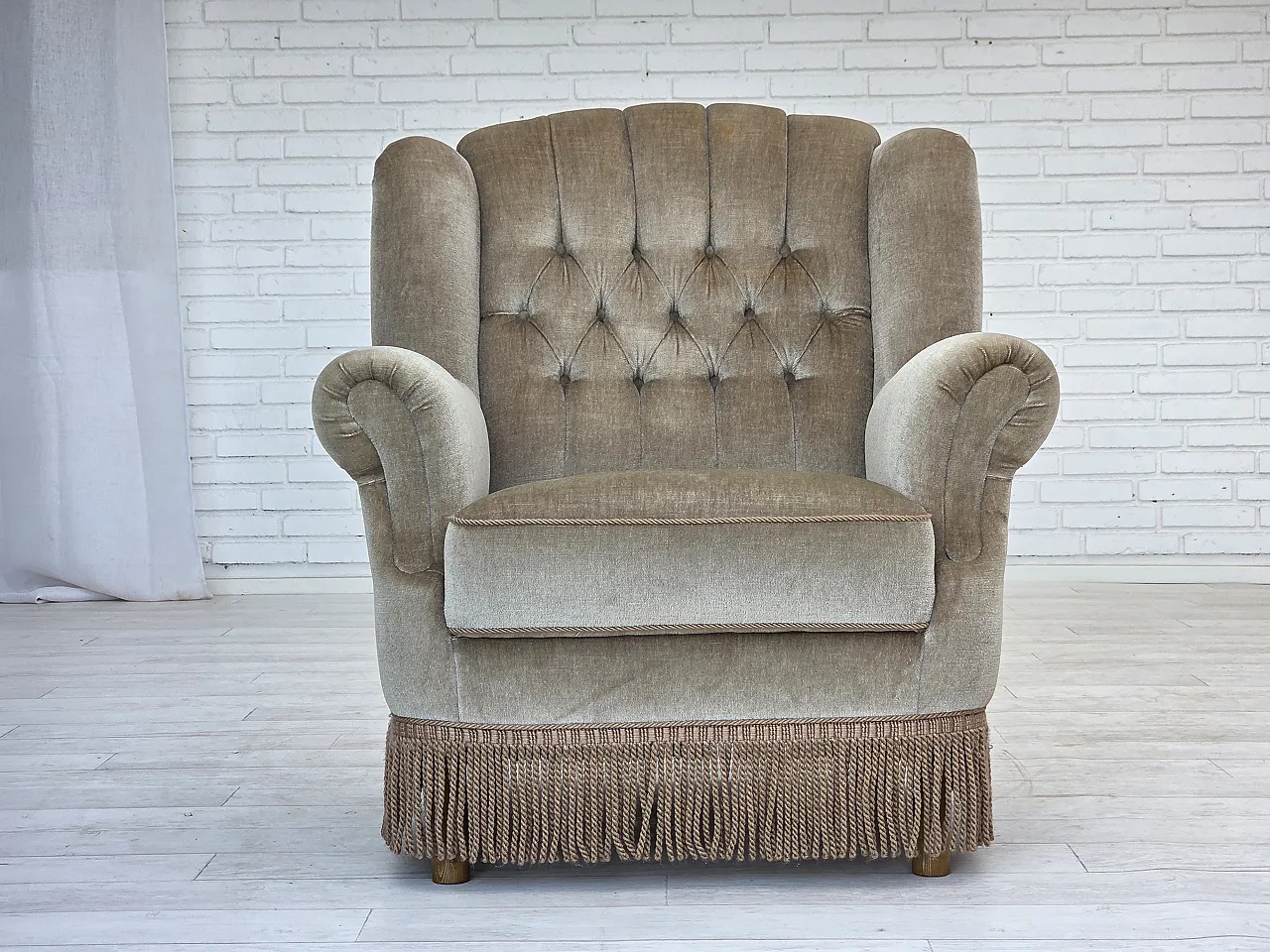 Danish armchair velour, 1970s 8