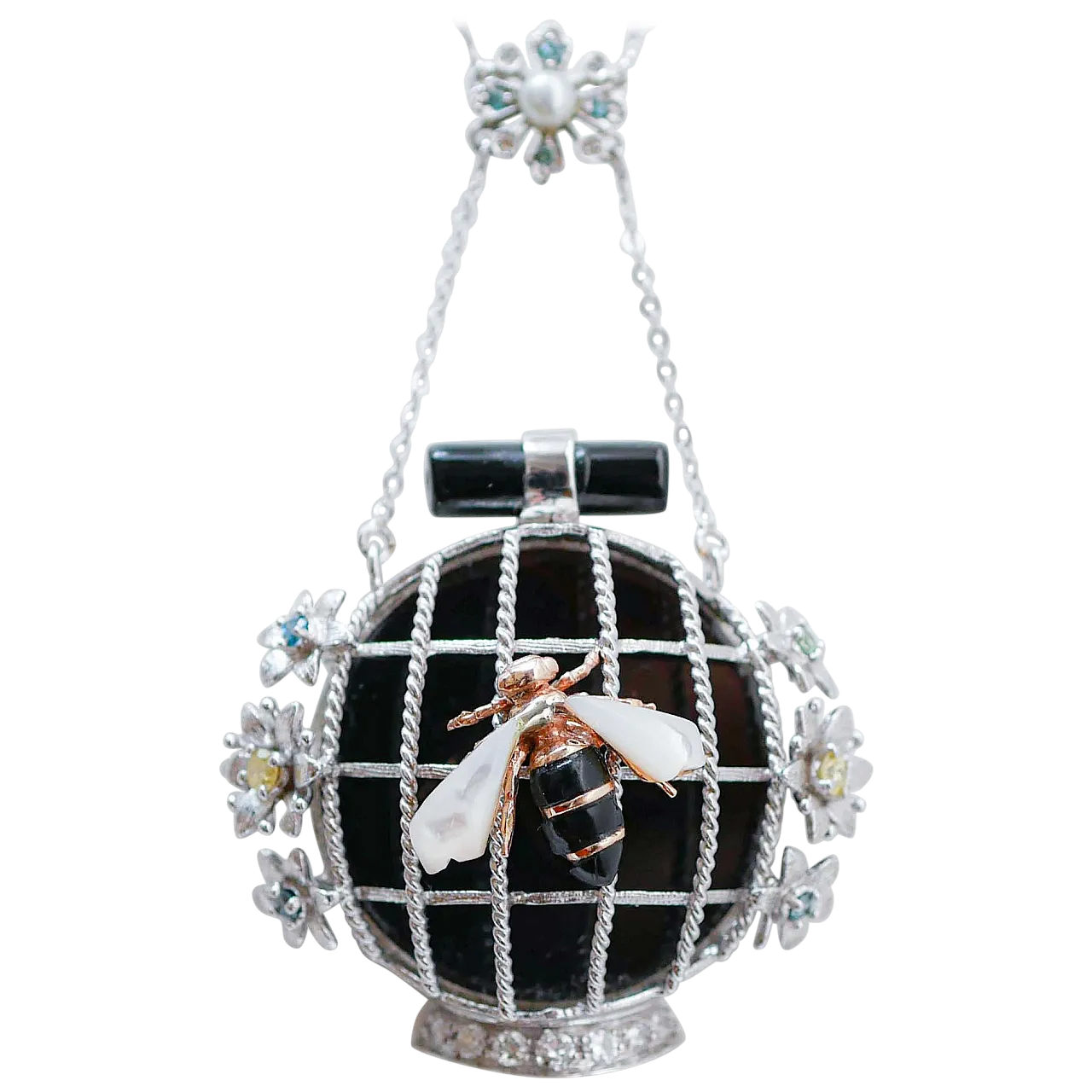 Collana con ciondolo in oro, diamanti, onice, pietre, anni '70 7