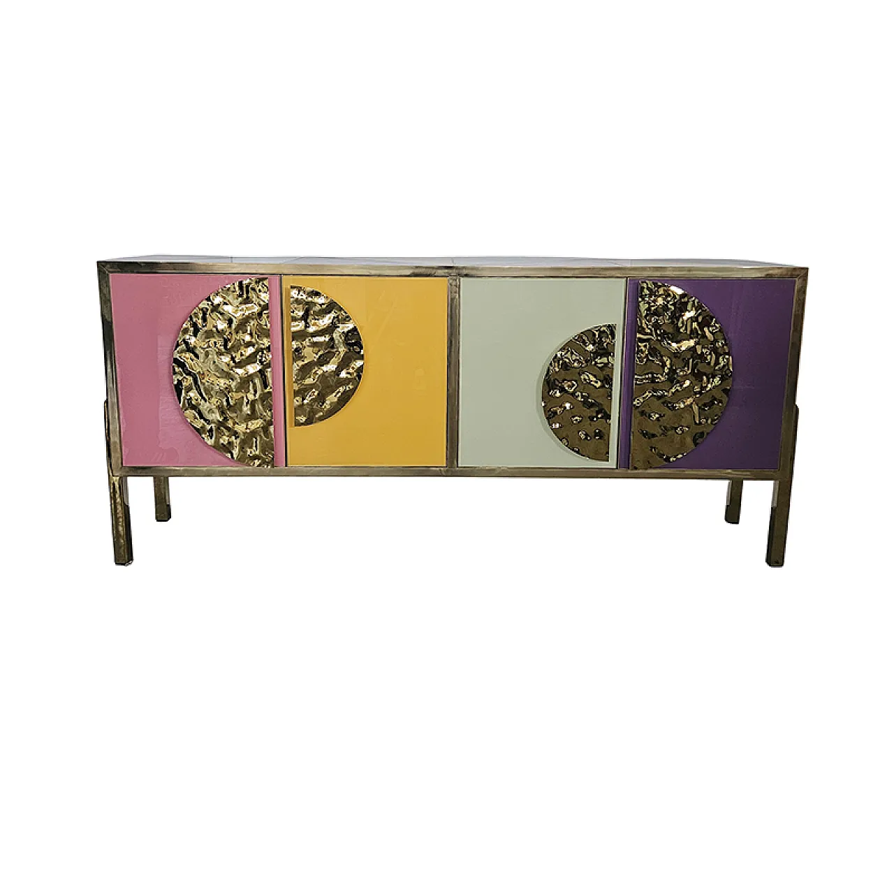 Sideboard four colored glass doors, 90s 1