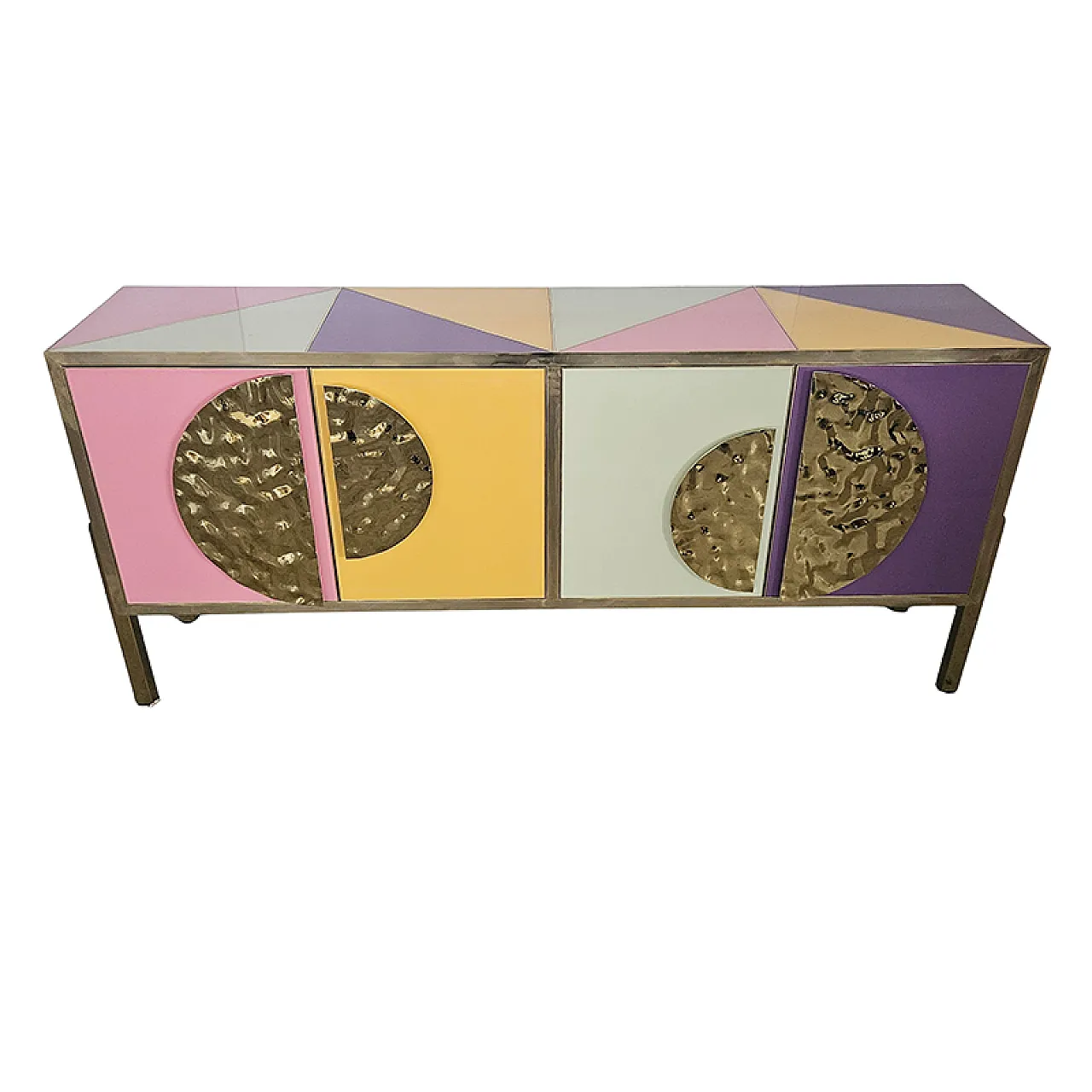 Sideboard four colored glass doors, 90s 2
