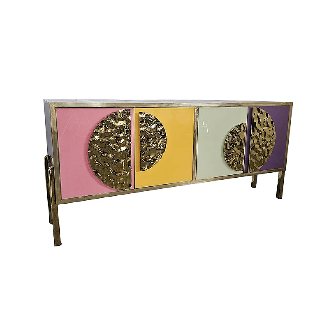 Sideboard four colored glass doors, 90s 3