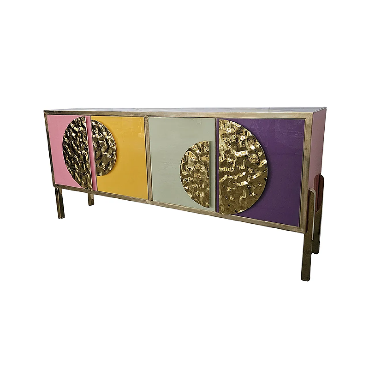 Sideboard four colored glass doors, 90s 5