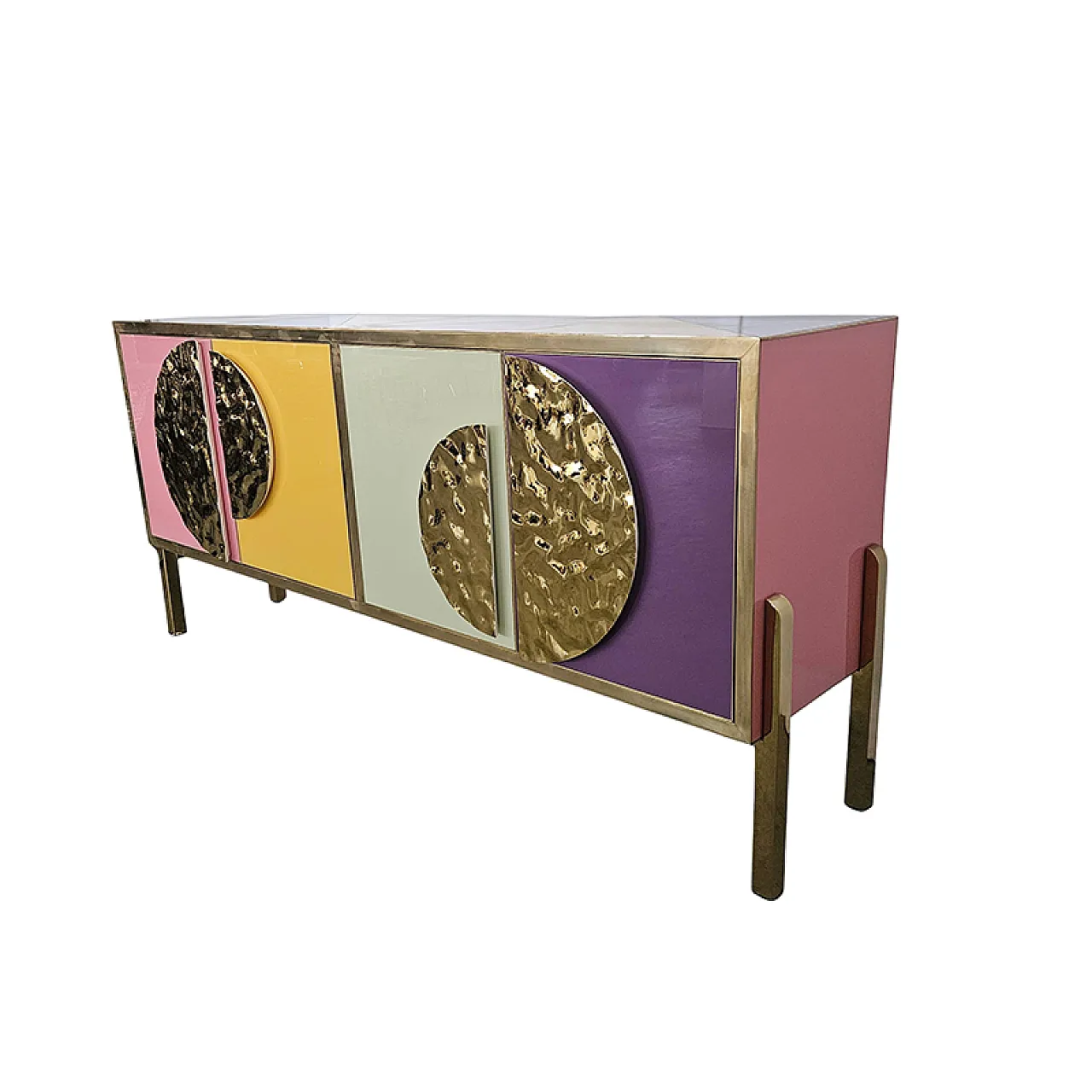 Sideboard four colored glass doors, 90s 6