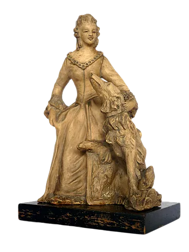 Art Deco Lady and Greyhound in terracotta, anni '30