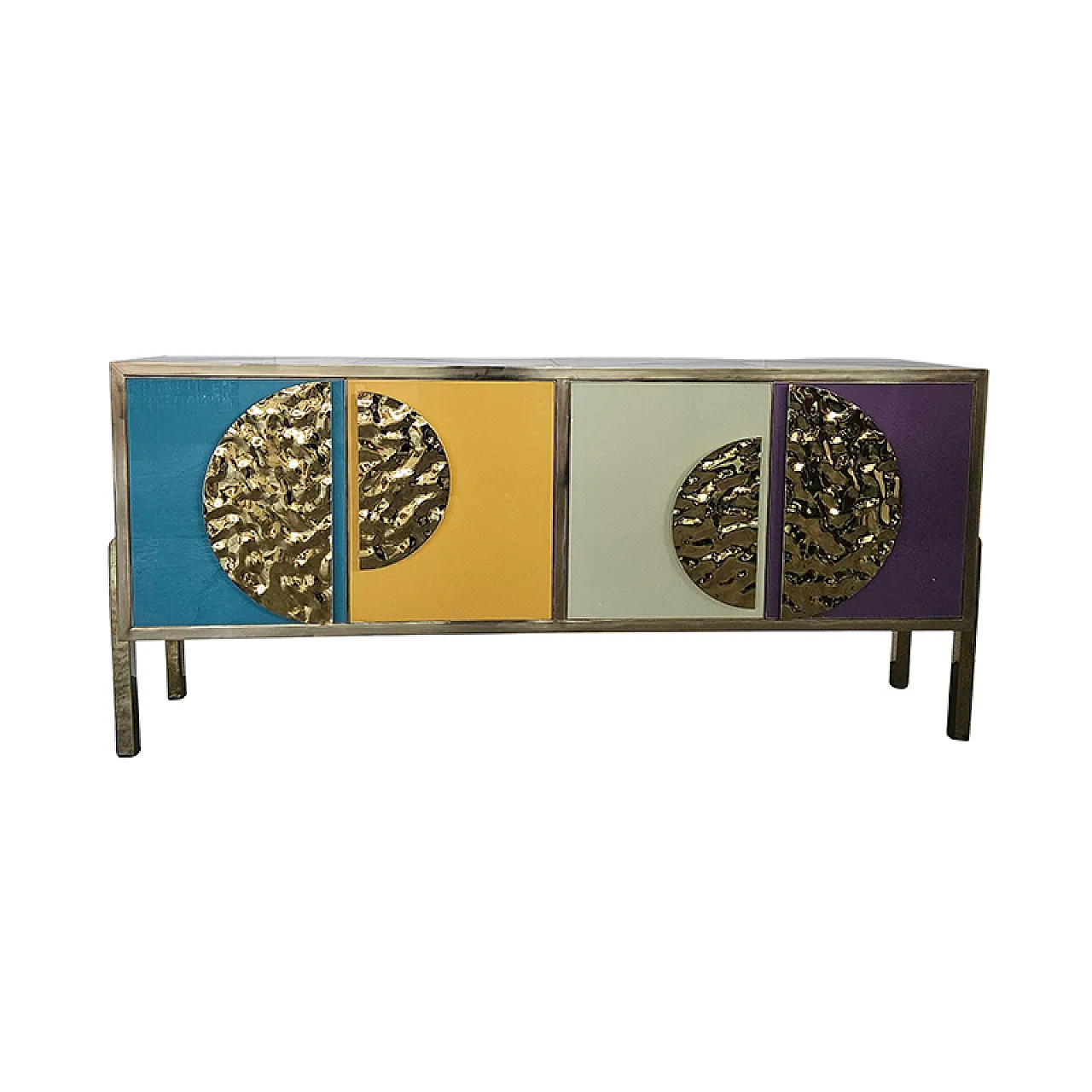 Sideboard four colored glass doors, 90s 1