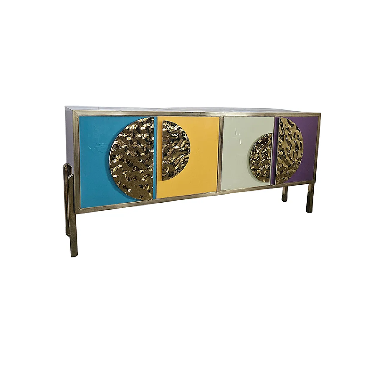 Sideboard four colored glass doors, 90s 2