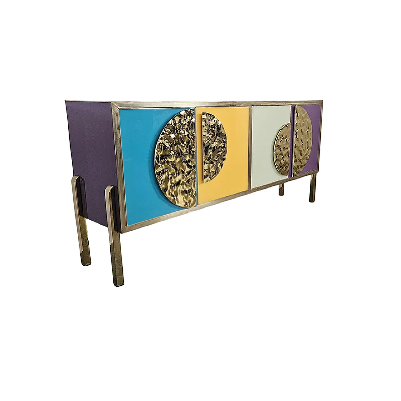 Sideboard four colored glass doors, 90s 3