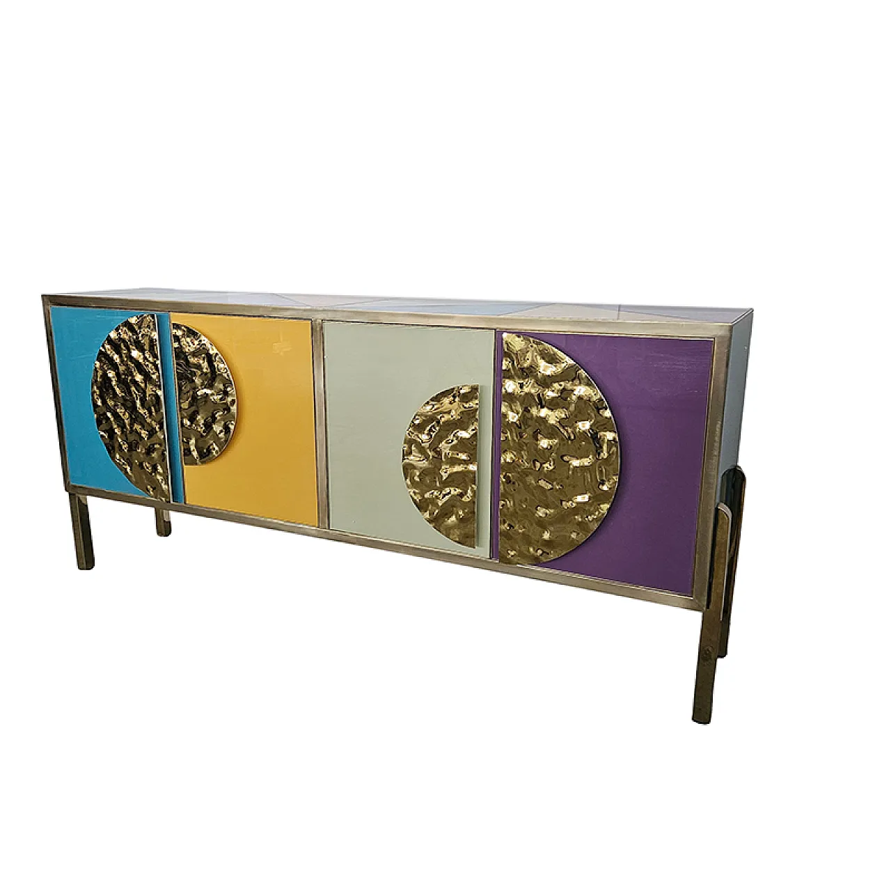 Sideboard four colored glass doors, 90s 4