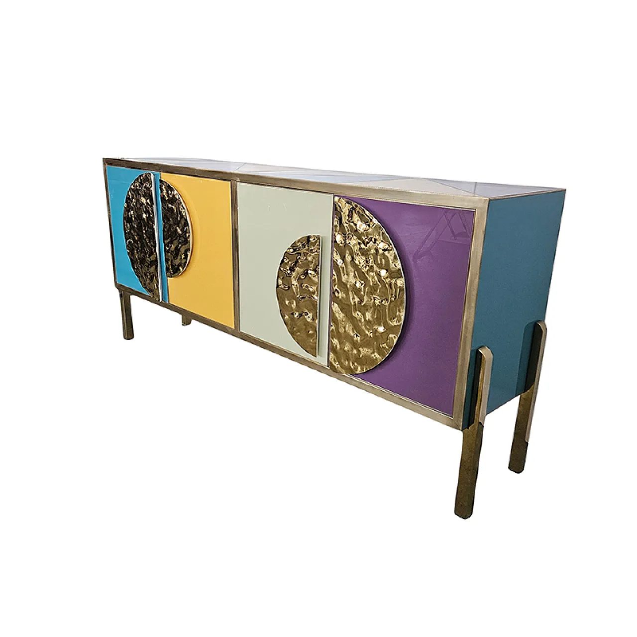 Sideboard four colored glass doors, 90s 5