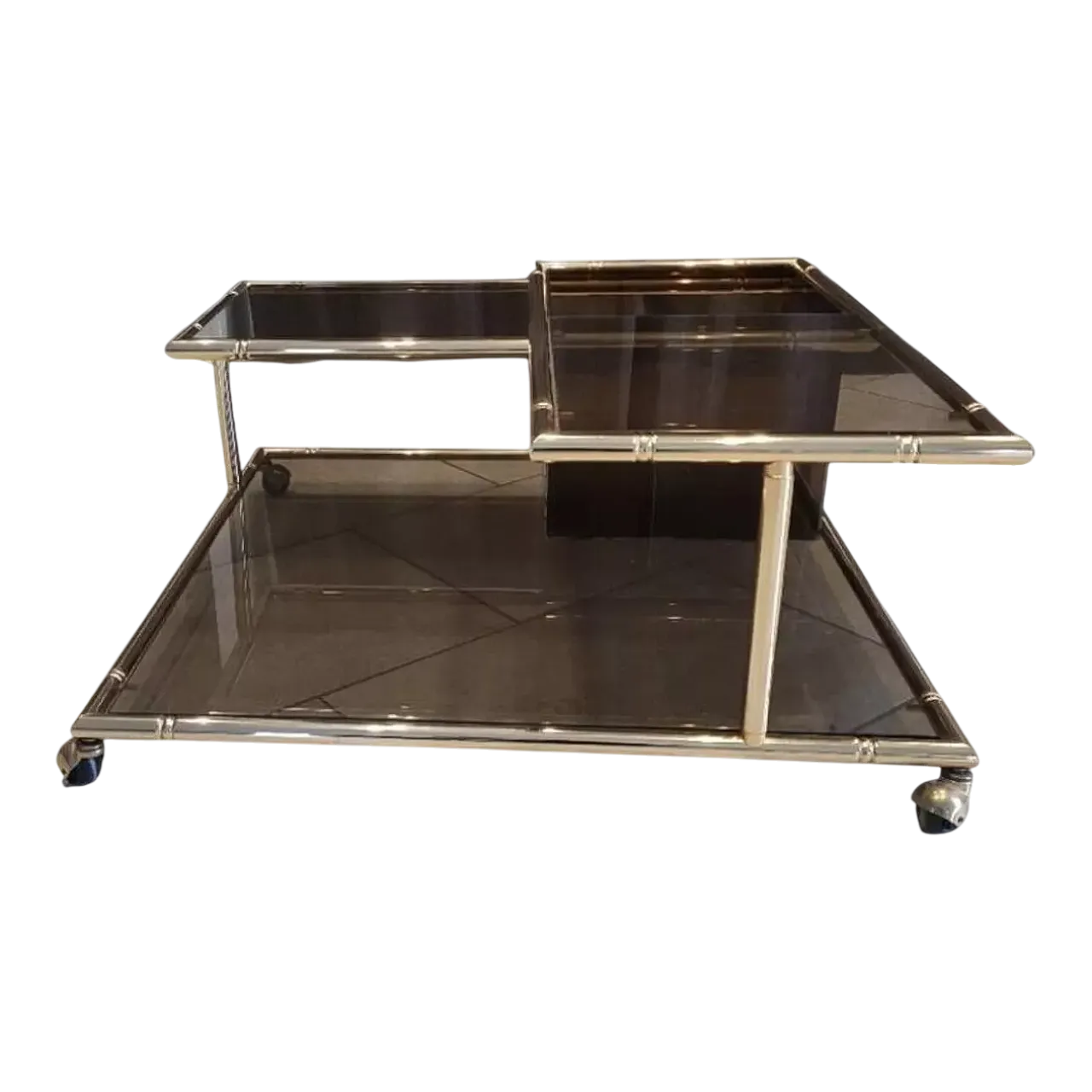 Coffee table in brass and smoked glass, late 20th century 6