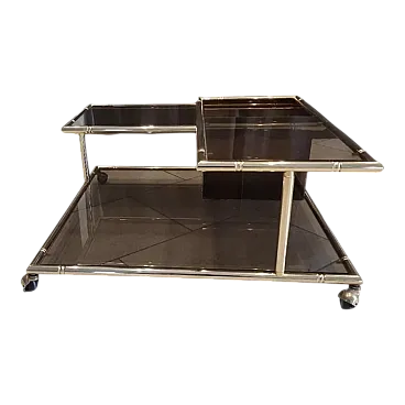 Tavolino da caffè in ottone e vetro fumé, fine '900