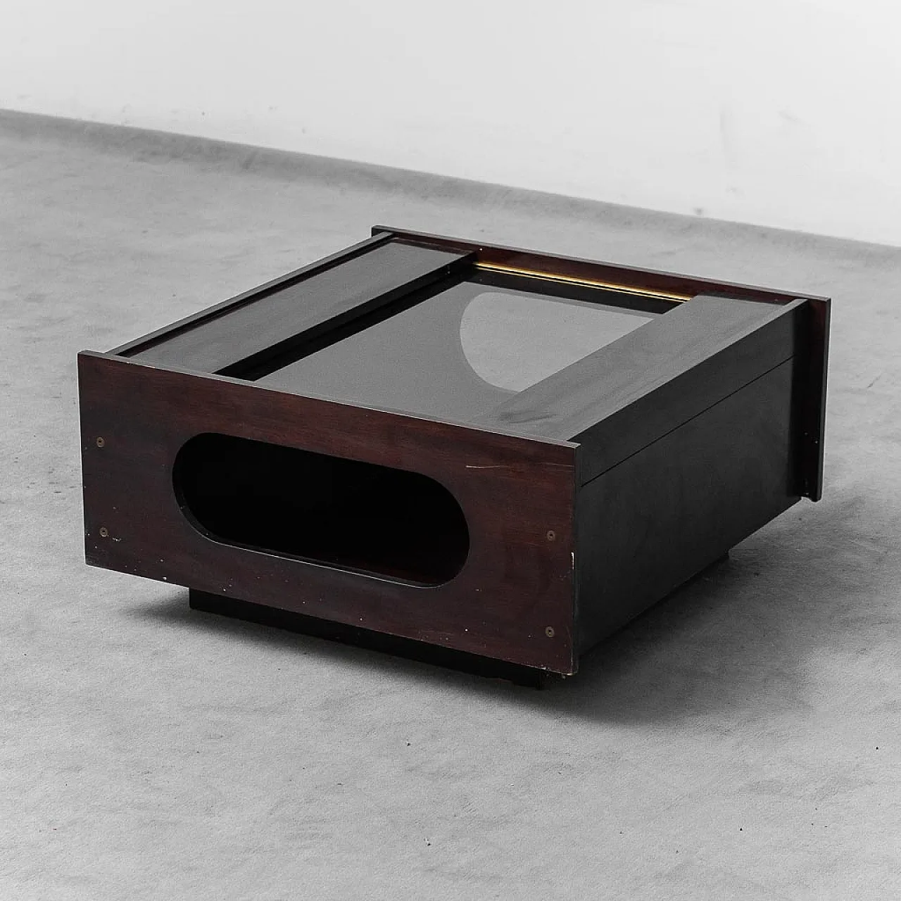 Tavolino da caffè apribile in legno e vero fumé, anni 70 1