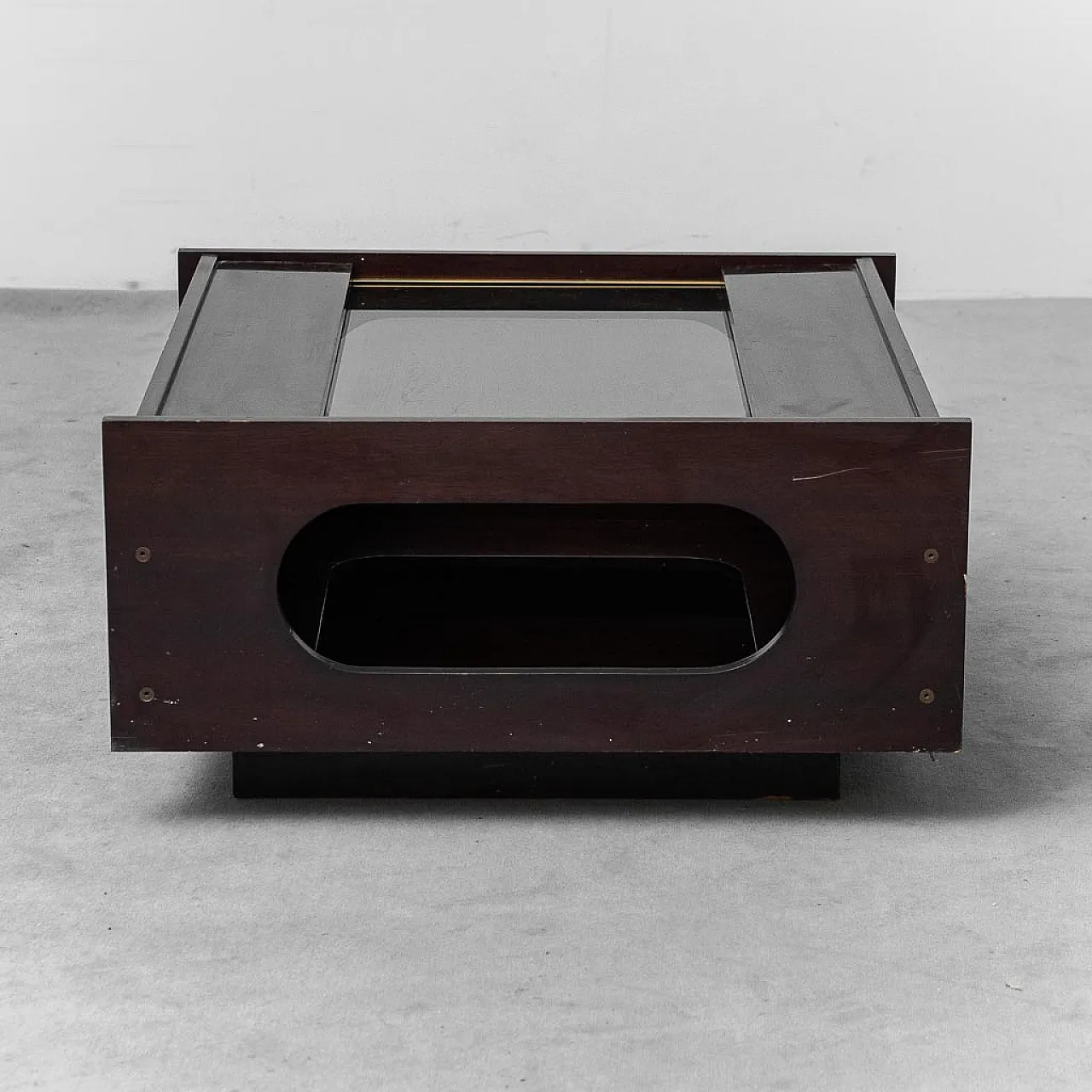 Tavolino da caffè apribile in legno e vero fumé, anni 70 2