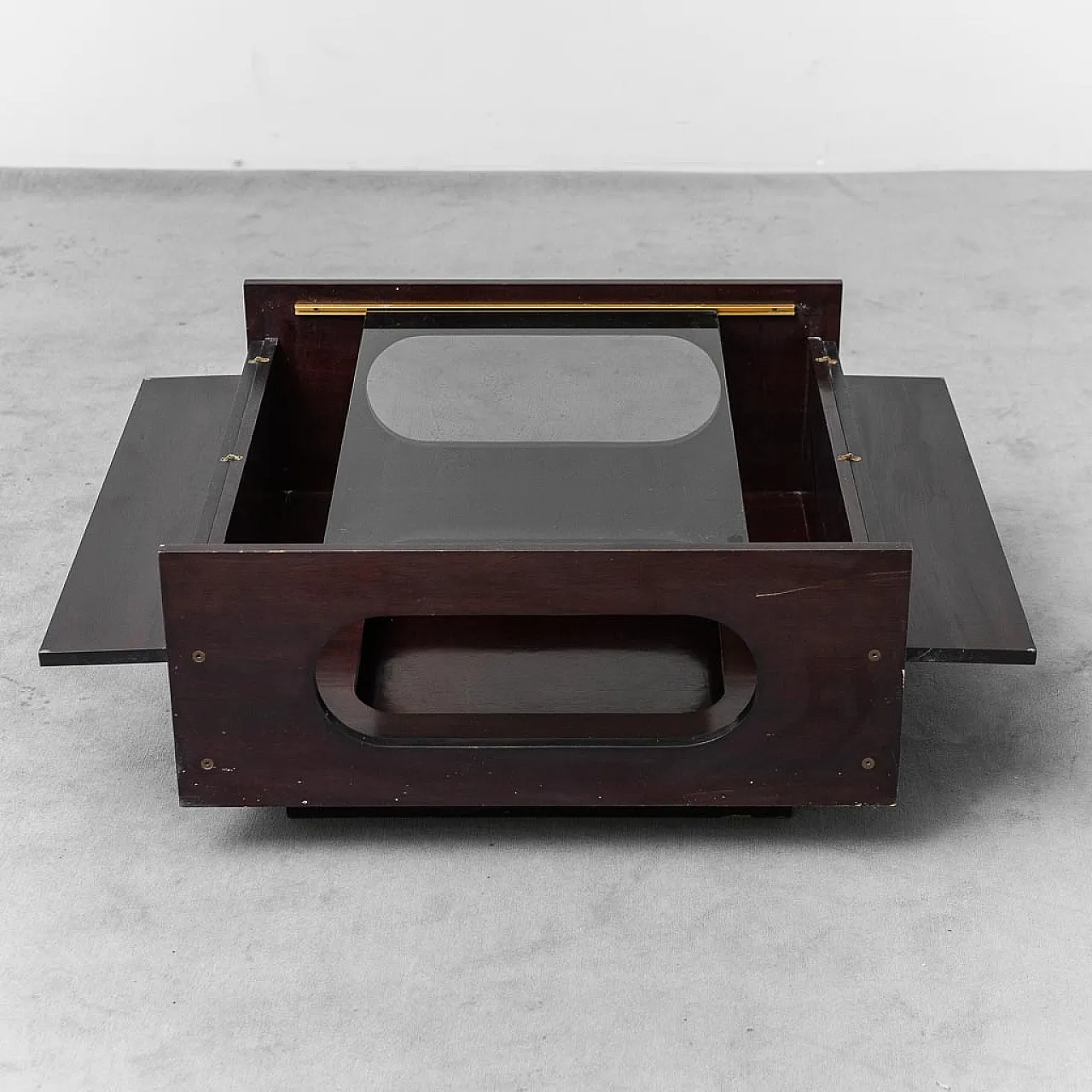 Tavolino da caffè apribile in legno e vero fumé, anni 70 5