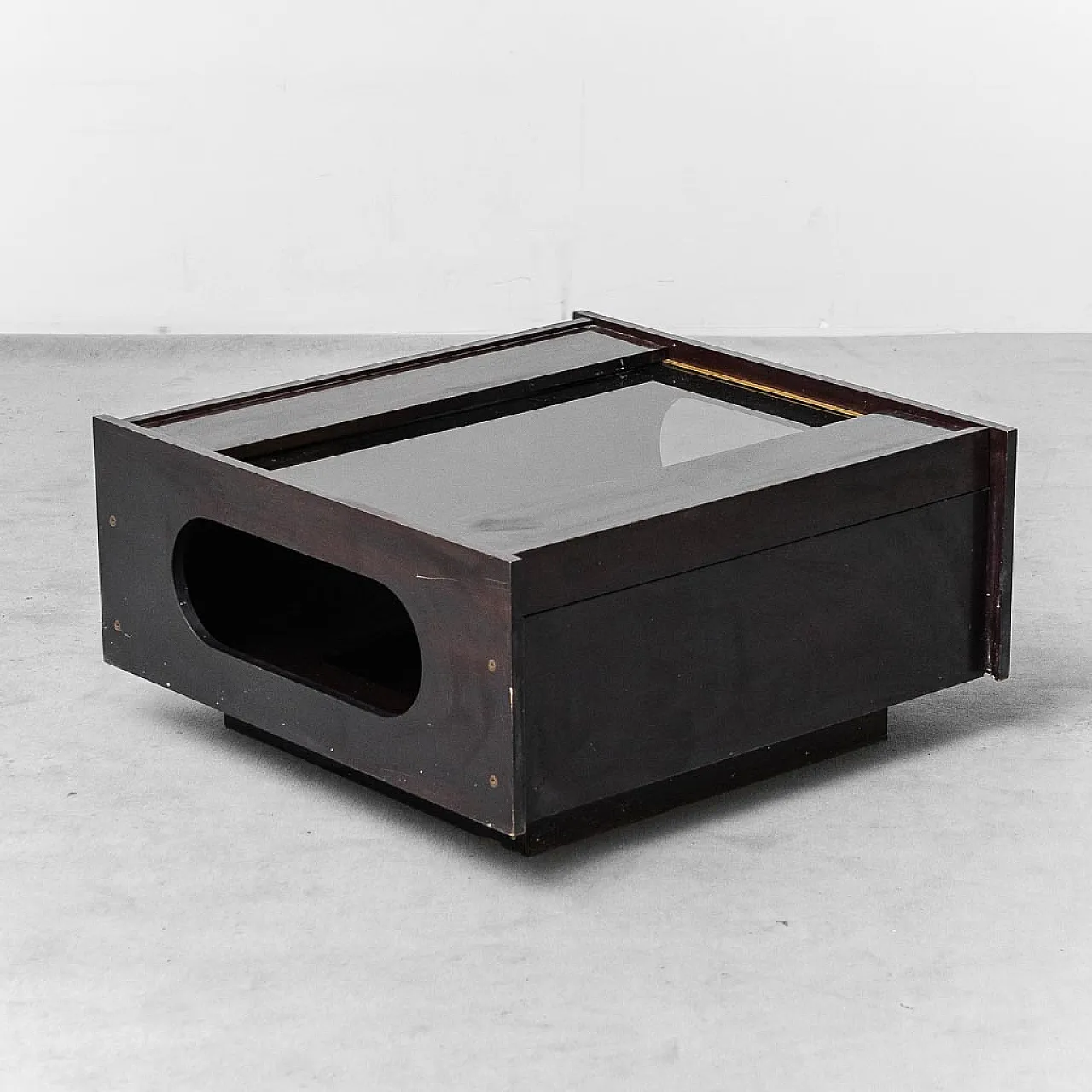 Tavolino da caffè apribile in legno e vero fumé, anni 70 7