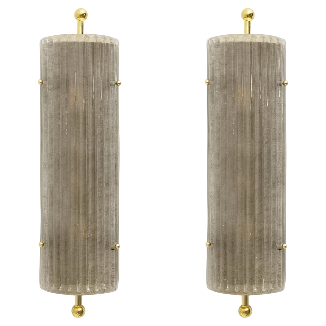 Coppia di lampade in vetro di Murano fumé e ottone, anni 2000 10