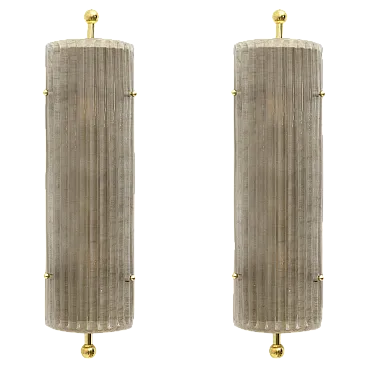 Coppia di lampade in vetro di Murano fumé e ottone, anni 2000