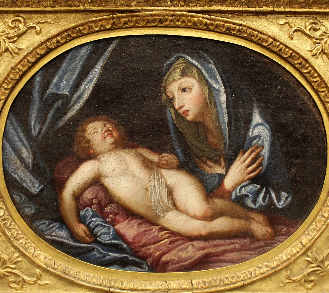 Oil painting on canvas with golden frame, 19th century 2