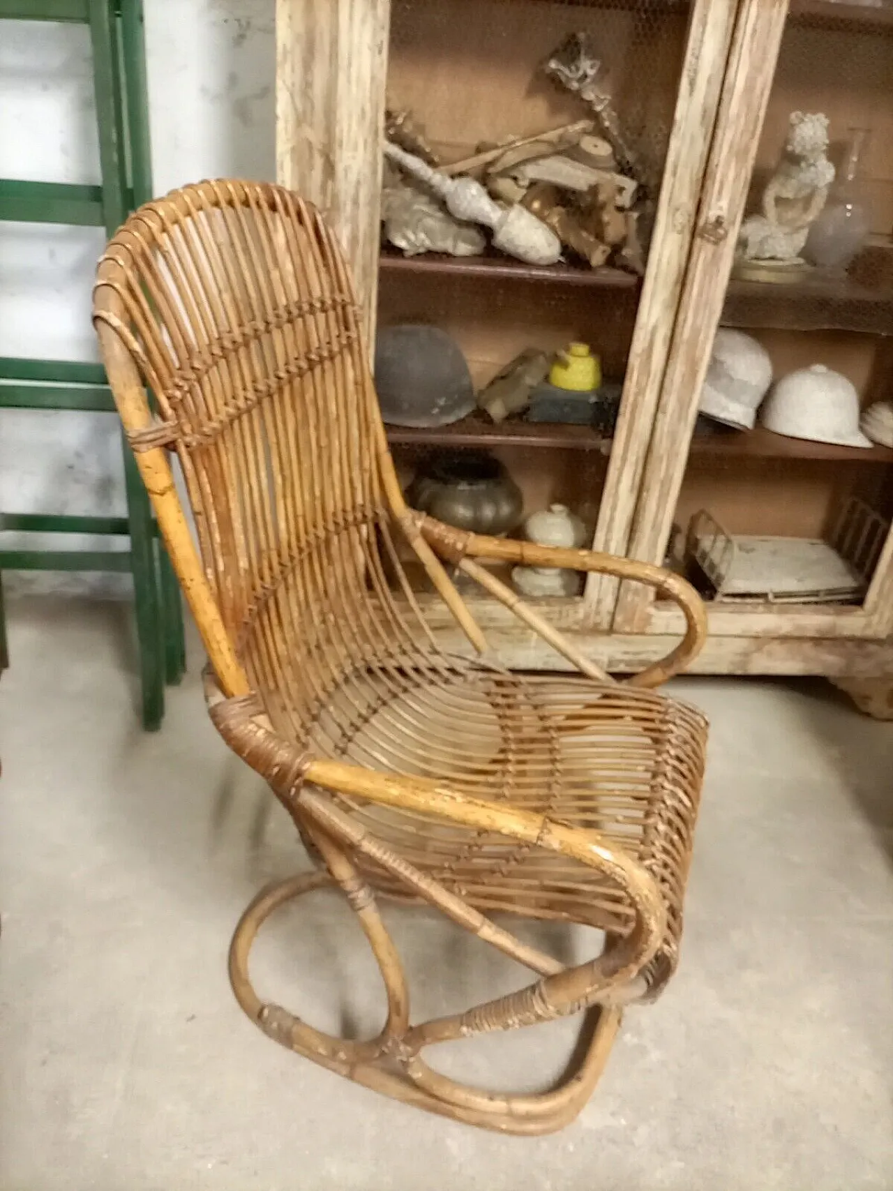 Poltrona in midollino e rattan, anni '70 1