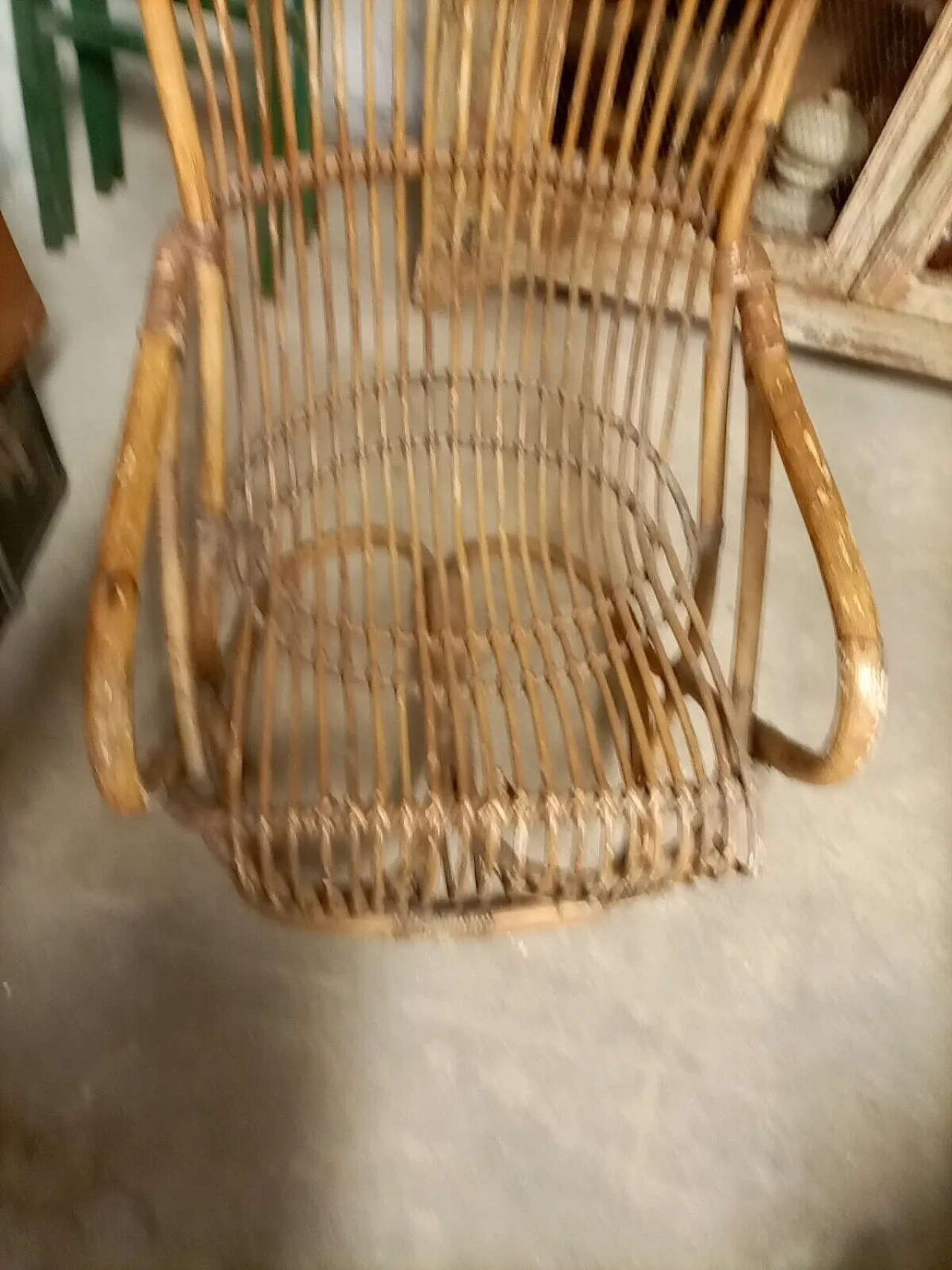 Poltrona in midollino e rattan, anni '70 2