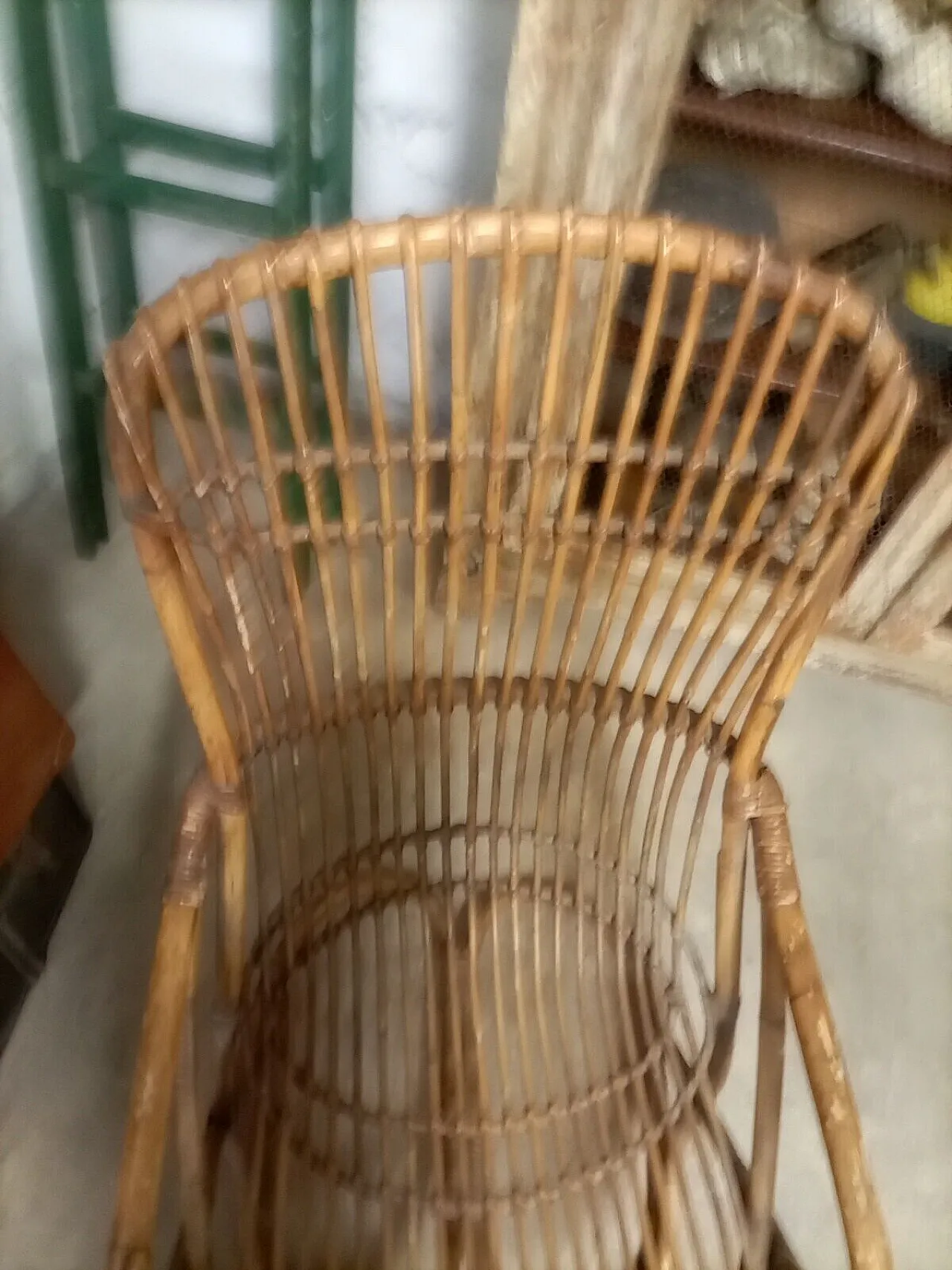 Poltrona in midollino e rattan, anni '70 3