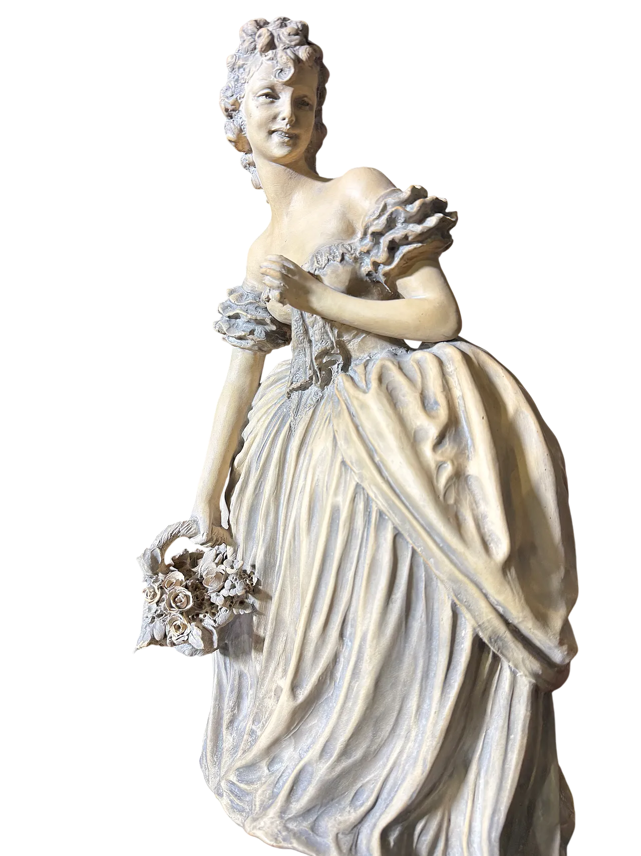 Sculpture of Lady in Patinated Terracotta Signed Tomuti, 1940s 13