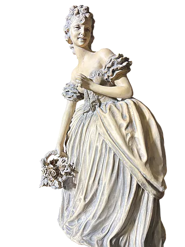 Scultura di dama in terracotta patinata firmata Tomuti, anni '40