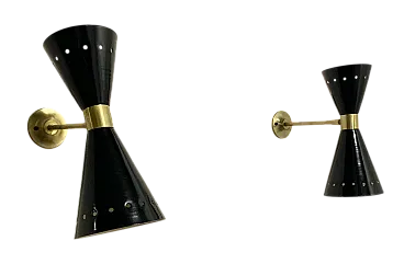 Black Diablo Sconce in Brass, 1950s