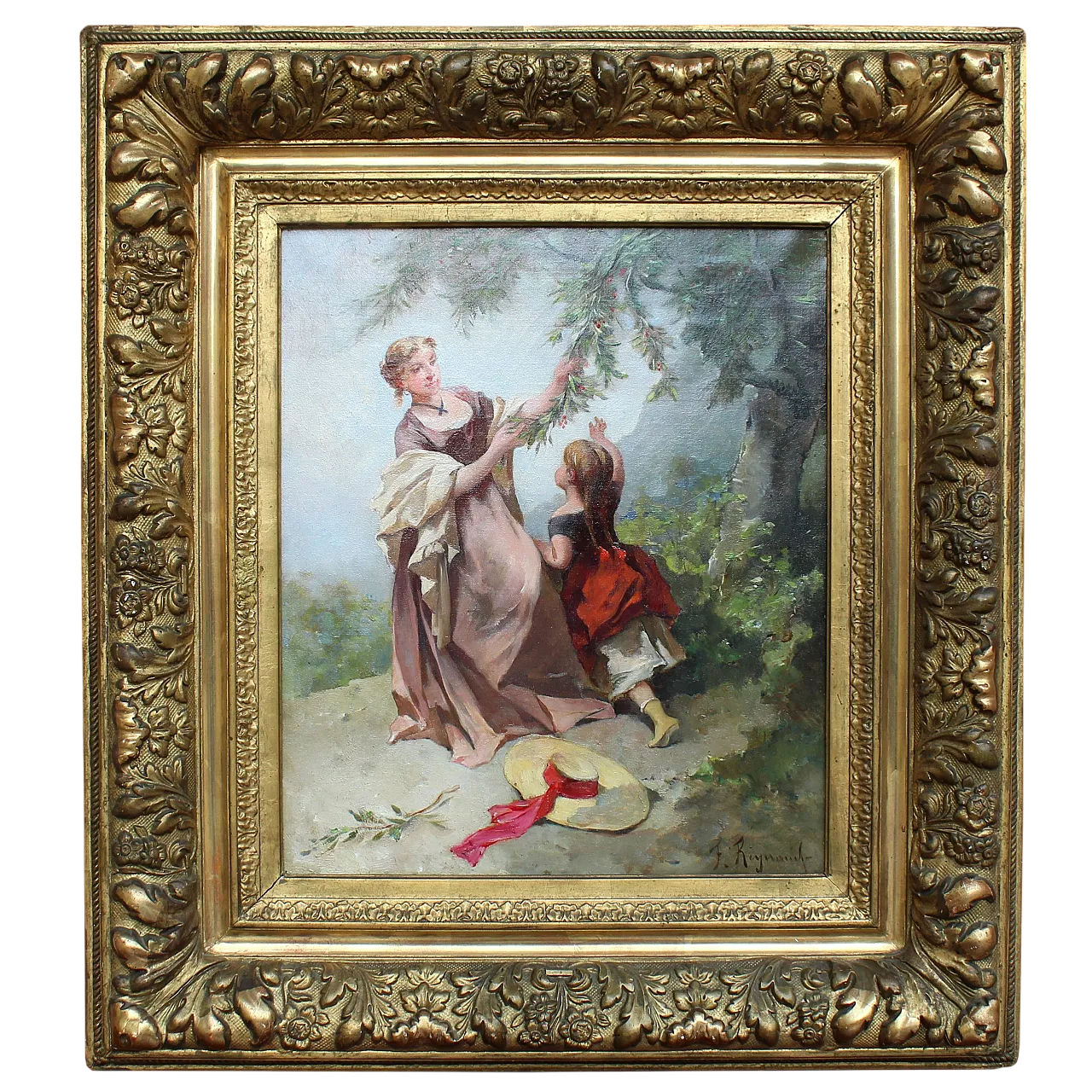 Oil painting on canvas with golden laundry, 19th century 12