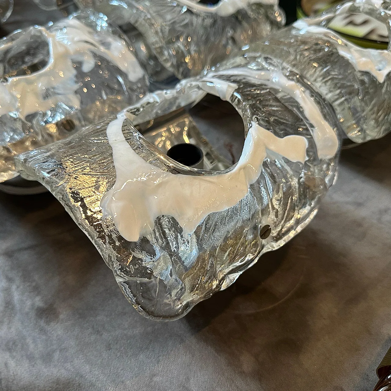 Coppia di applique in vetro di Murano e acciaio di Mazzega, anni '70 6